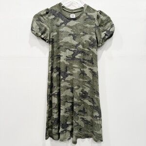 Gap Short Puff Sleeve Camo Green Dress Medium 8 Girls